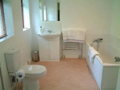a white bathroom with a toilet and a sink at Ballacowell in Sulby