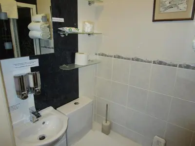 a bathroom with a white toilet and a sink at Brookfield B&B Guest House in Keswick