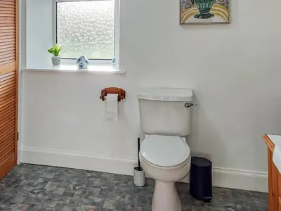 a bathroom with a white toilet and a window at Culquhasen in Gillespie