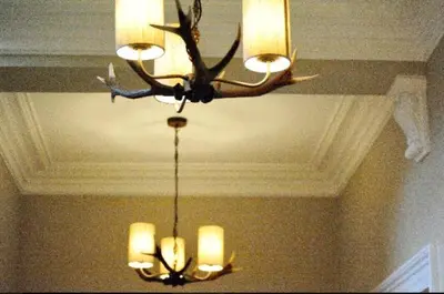 a chandelier with antlers on a ceiling at The Huntingdon in Dumfries