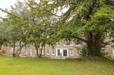 a large tree in front of a house at Derwentwater Apartment in Keswick