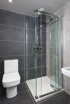 a bathroom with a shower with a toilet and a sink at The King's Head in Thirlmere