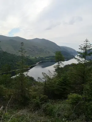 a view of a lake in the hills at Shepherds hut Dolly wagon in Keswick