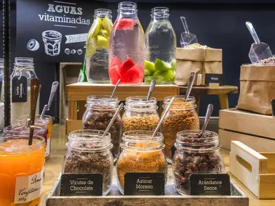 a display of jars of food on a table at ibis Carlisle City Centre in Carlisle