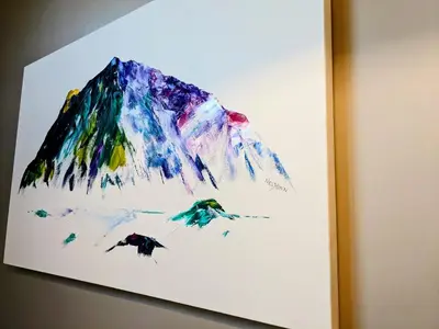 a painting of a mountain on a wall at Glaramara Hotel in Borrowdale Valley