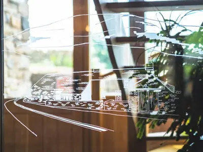 a close up of a glass display in a window at The Wayside and Whisky Barn in Whitbeck