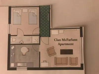 a picture of a floor plan of a apartment at The Clan Macfarlane Apartment in Kilmarnock