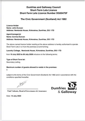 a page of a document with the guidelines for the cause of a crime at Laundry Cottage in Dumfries