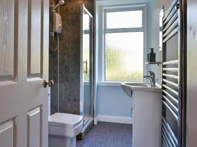 a bathroom with a toilet and a sink and a window at Butterhole Farmhouse in Kelton