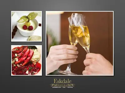 a collage of pictures with a person holding a glass of wine at Eskdale Hotel in Langholm