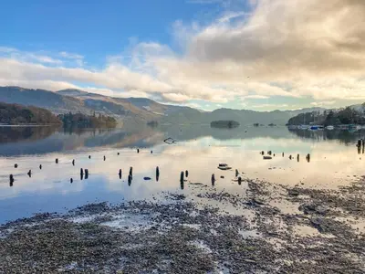 a lake with a bunch of birds in the water at Apple Barn in Applethwaite