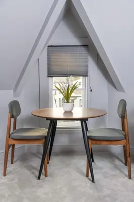 a dining room table with two chairs and a plant on it at Keswick Lake Road Apartments in Keswick