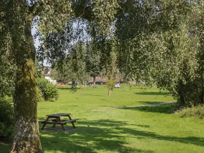 a picnic table in a park under a tree at Simply Suite in Castle Douglas