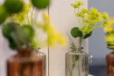 two vases with flowers in them sitting on a table at Millbrae Residence - Donnini Apartments in Ayr