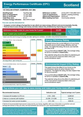 a screenshot of a document with the energy performance certificate evp at Stylish 2nd Floor Georgian 1 Bedroom Apartment in Dumfries