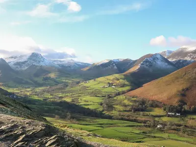 a view of a valley with mountains in the background at Oak View in Keswick