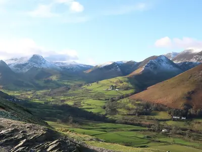 a view of a valley with mountains in the background at The Croft Bungalow in Wigton