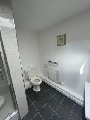 a bathroom with a toilet and a shower stall at Low Haven in Keswick