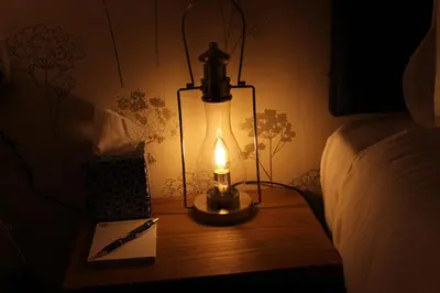 a lamp sitting on a table next to a bed at Woodlands Country House & Cottage in Ireby