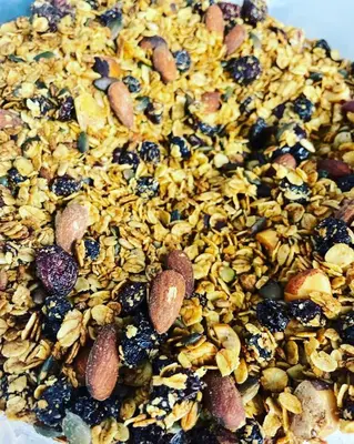 a close up of a pile of granola and nuts at Ouse Bridge House in Bassenthwaite Lake