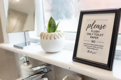 a picture frame sitting on a counter next to a plant at Russell House, Large townhouse spacious and modern with ground floor bedroom and shower room and free parking in Harraby