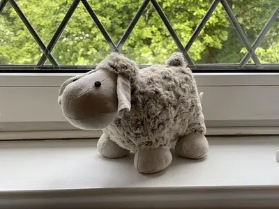 a stuffed teddy bear sitting on a window sill at Fairbank in Keswick