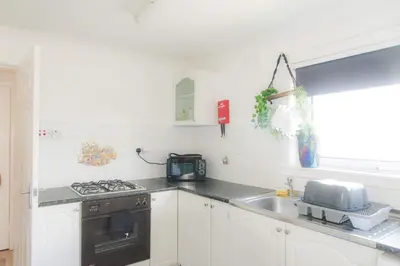 a kitchen with a sink and a stove top oven at Dumfries Apartment in Dumfries