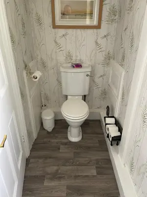 a small bathroom with a toilet in the corner at Dale View bed & breakfast in Holmrook