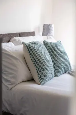 a bed with two pillows on top of it at Walker Suite No 60 - Donnini Apartments in Kilmarnock