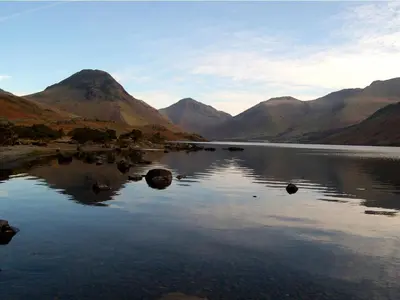 a view of a lake with mountains in the background at Brook House Inn in Eskdale