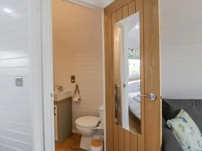 a bathroom with a toilet and a sink at Laird Lodge 2 in Lockerbie