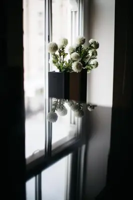 a pot of flowers hanging from a window at Waterfront Apartments in Douglas
