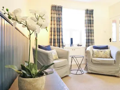 a living room with two chairs and a plant at Union Street in Kirkcudbright