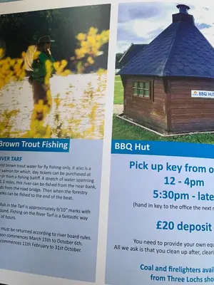 a flyer for a bbo hub with a picture of a house at HV66 - FREE WIFI-3 Bedrooms Indoor Pool Loch Views Fishing Golf Riding Shooting Water Sports 15 Mins Drive To Beaches PASSES NOT INCLUDED Most Activities Will Not Be Available Out Of Season Please Check Before Booking in Newton Stewart