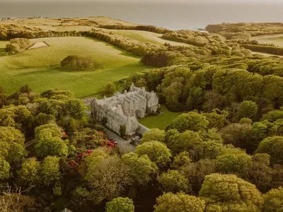 an aerial view of a castle surrounded by trees at Fawn's Velvet in Enoch