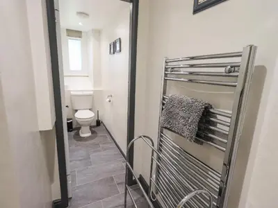 a bathroom with a toilet and a mirror at Easedale in Grasmere