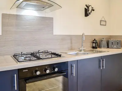a kitchen with a stove and a sink at Lime Tree Lodge in Castle Douglas