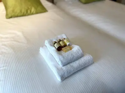 two rings sitting on top of towels on a bed at Beautiful Period Property in Central Location - Pass the Keys in Maxwelltown